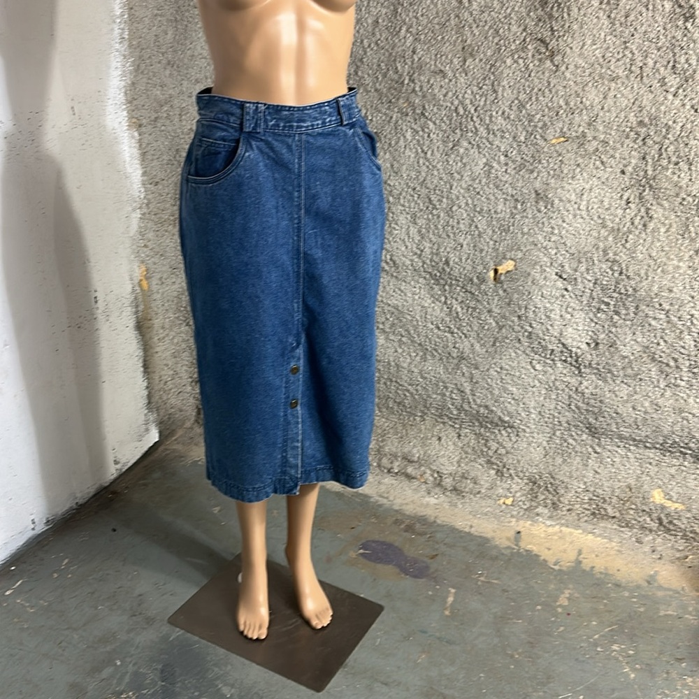 Vintage Havana Blue Pencil Midi Skirt for Work, S